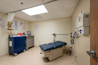 Inside of a modular healthcare patient room