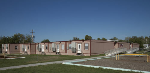 Exterior view of a few modular building facilities for the Early Childhood Program at the McKinley Elementary campus in Joplin