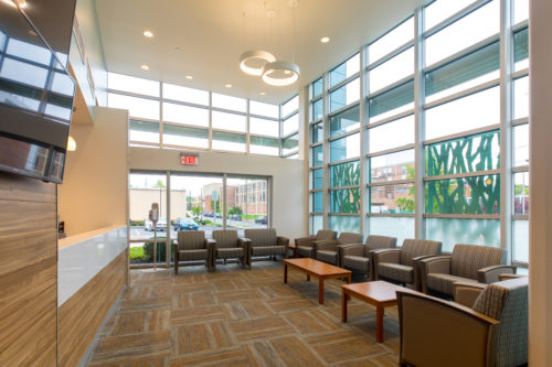 interior lobby with chairs in a portable healthcare office building